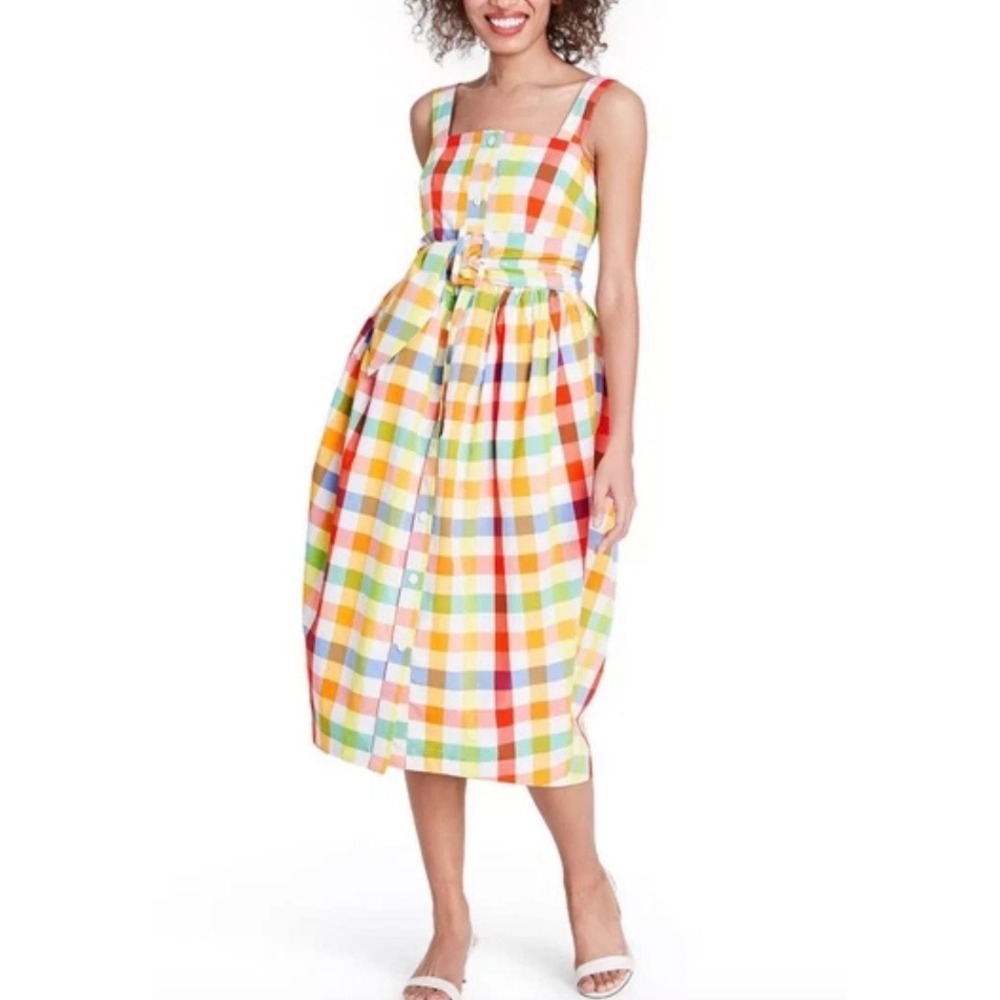 Christopher John Rogers x Target Rainbow Gingham Dress 6 Belted Midi Colorful